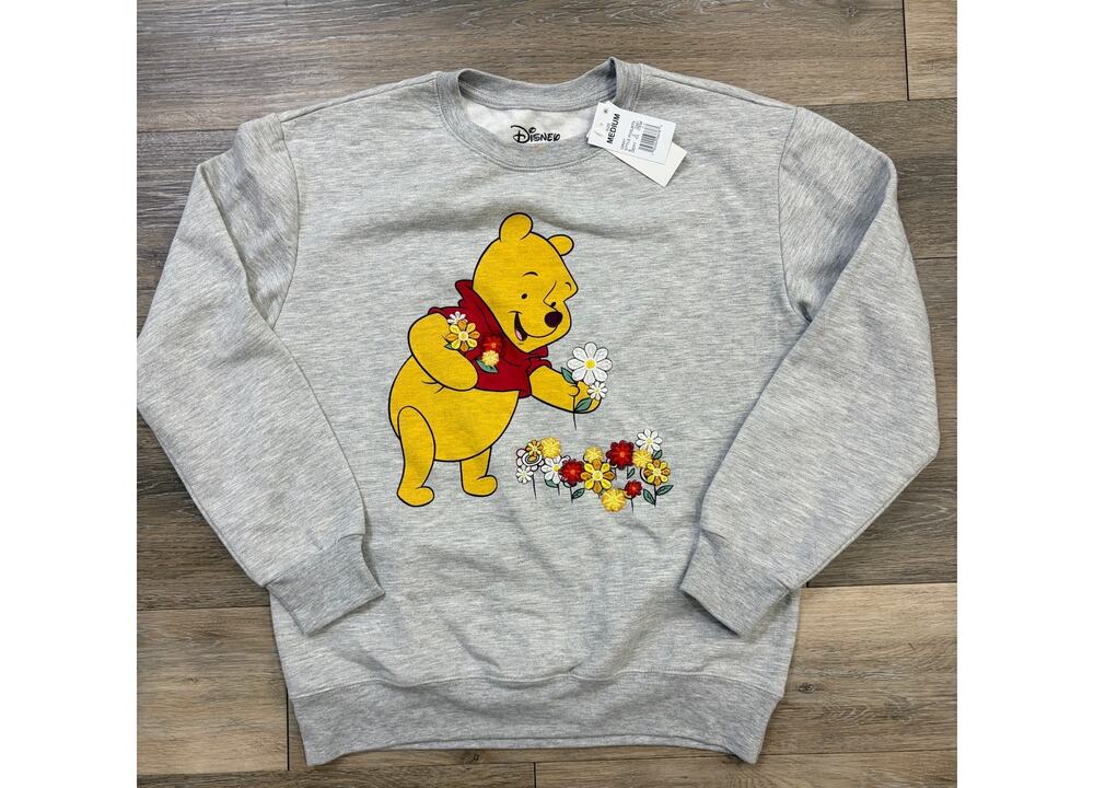 Disney Winnie The Pooh Sweatshirt Medium NWT Gray Crewneck Floral